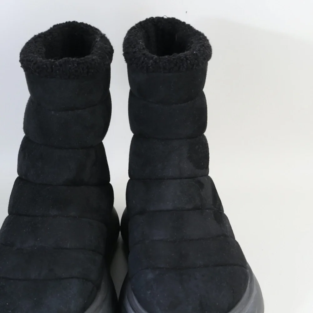 Moncler Hermosa Shearling Suede Quilted Ankle Boots Black 38.5 Woman's - Picture 5 of 16